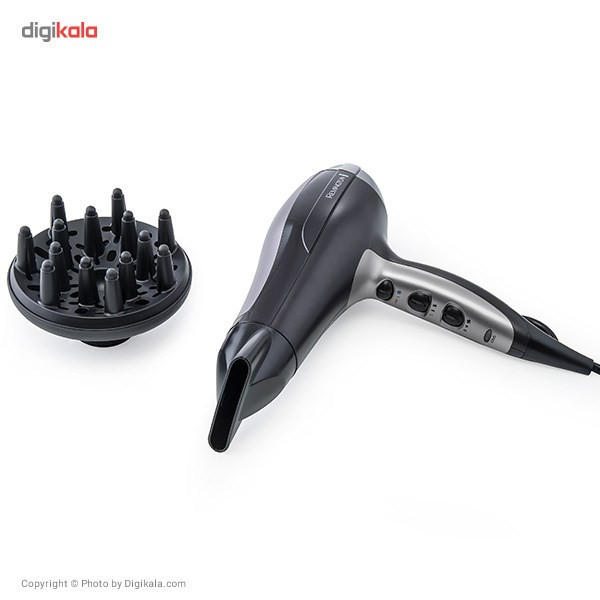 سشوار حرفهای 2400 وات رمینگتون مدل D5220، موتور DC، وزن 980 گرم، المنت سرامیک تورمالین، دارای سری متمرکزکننده با ویژگی صافکنندگی، با قابلیت باد سرد، فناوری تولید یون