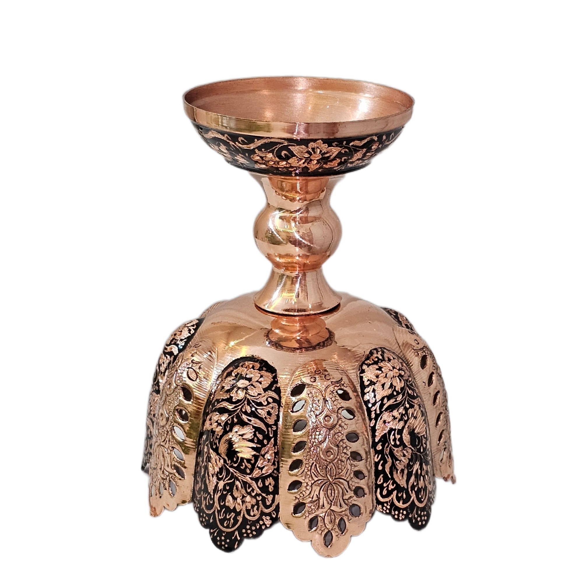 آجیل خوری مسی طرح الماس تراش شبکه بری ارتفاع 17