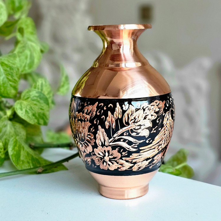 گلدان مسی الماس تراش مدل خمره ای ارتفاع 15