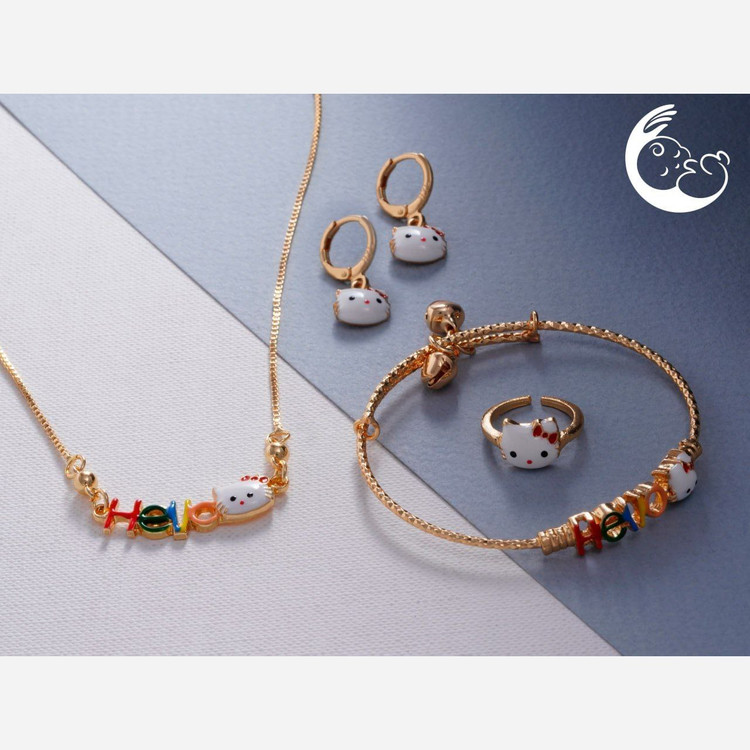 ست سرویس بچه گانه انگشتر-دستبند-گردنبند-گوشواره طرح موزی فری سایز رنگ ثابت و طرح های دیگر