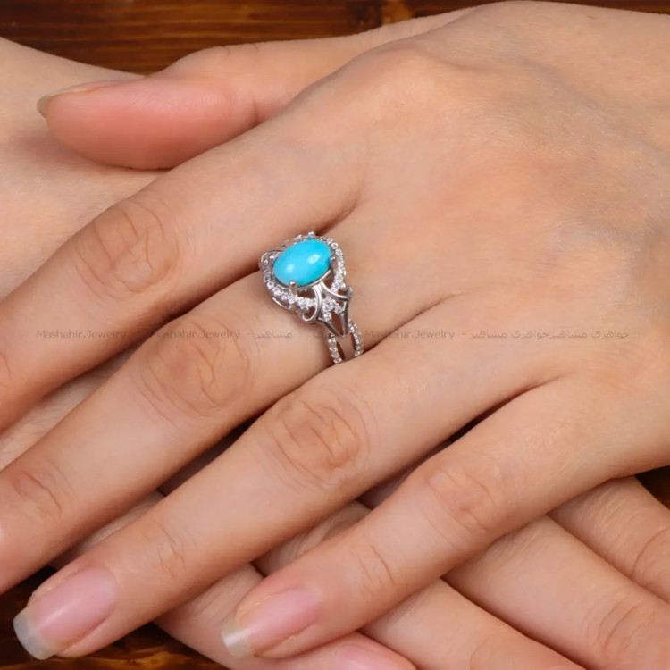 انگشتر فیروزه عجمی زنانه کد 34179