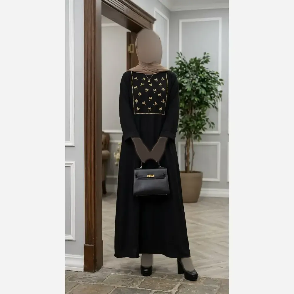 کفتان زنانه مدل پاپیونی جنس شانتون رنگ مشکی فری سایز