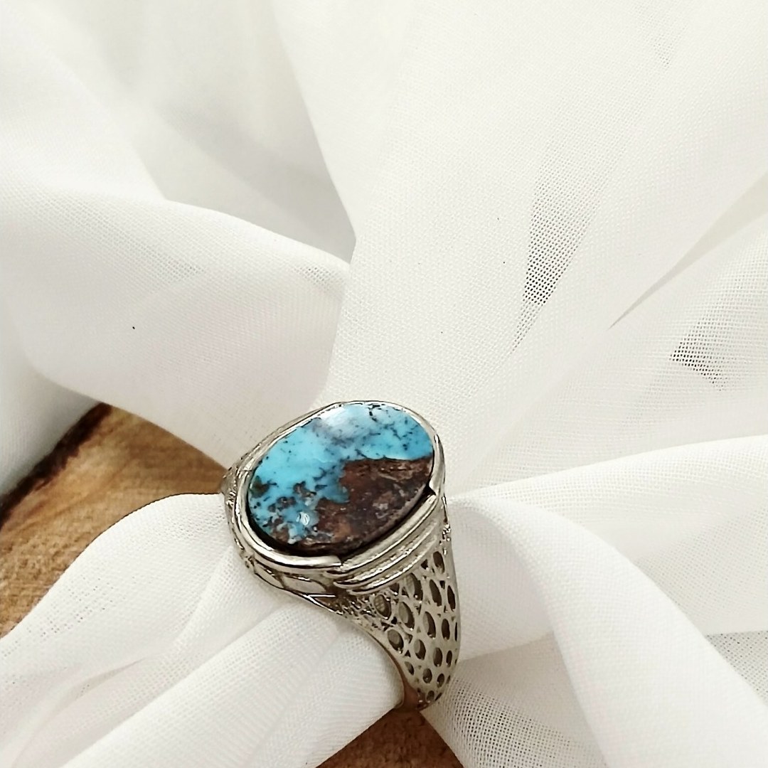 انگشتر مردانه نقره روس فیروزه نیشابور اصلی اصل سنگ اصلی نقره روس