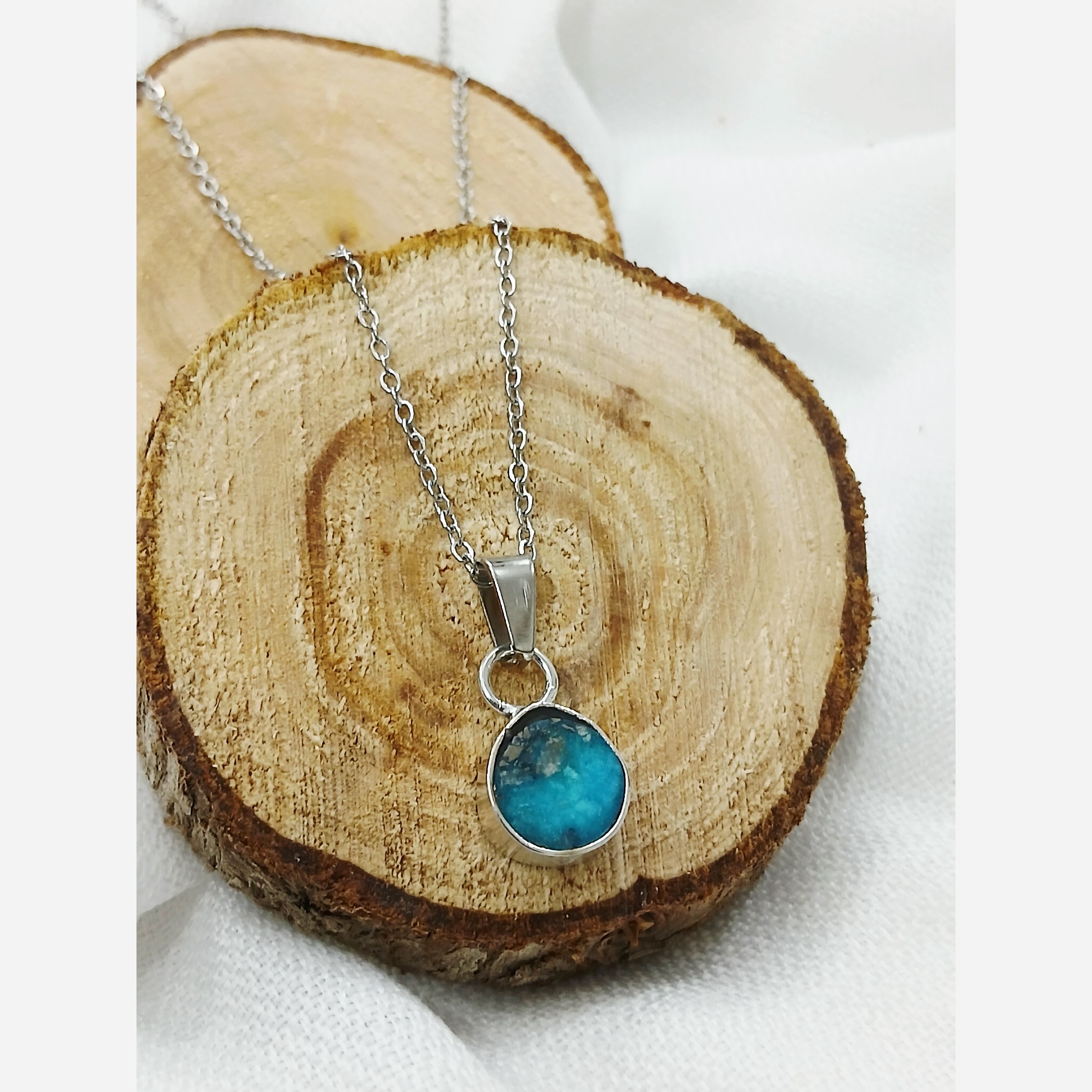گردنبند فیروزه اصلی نیشابور نقره ای رنگ نقره ای خاص و شیک
