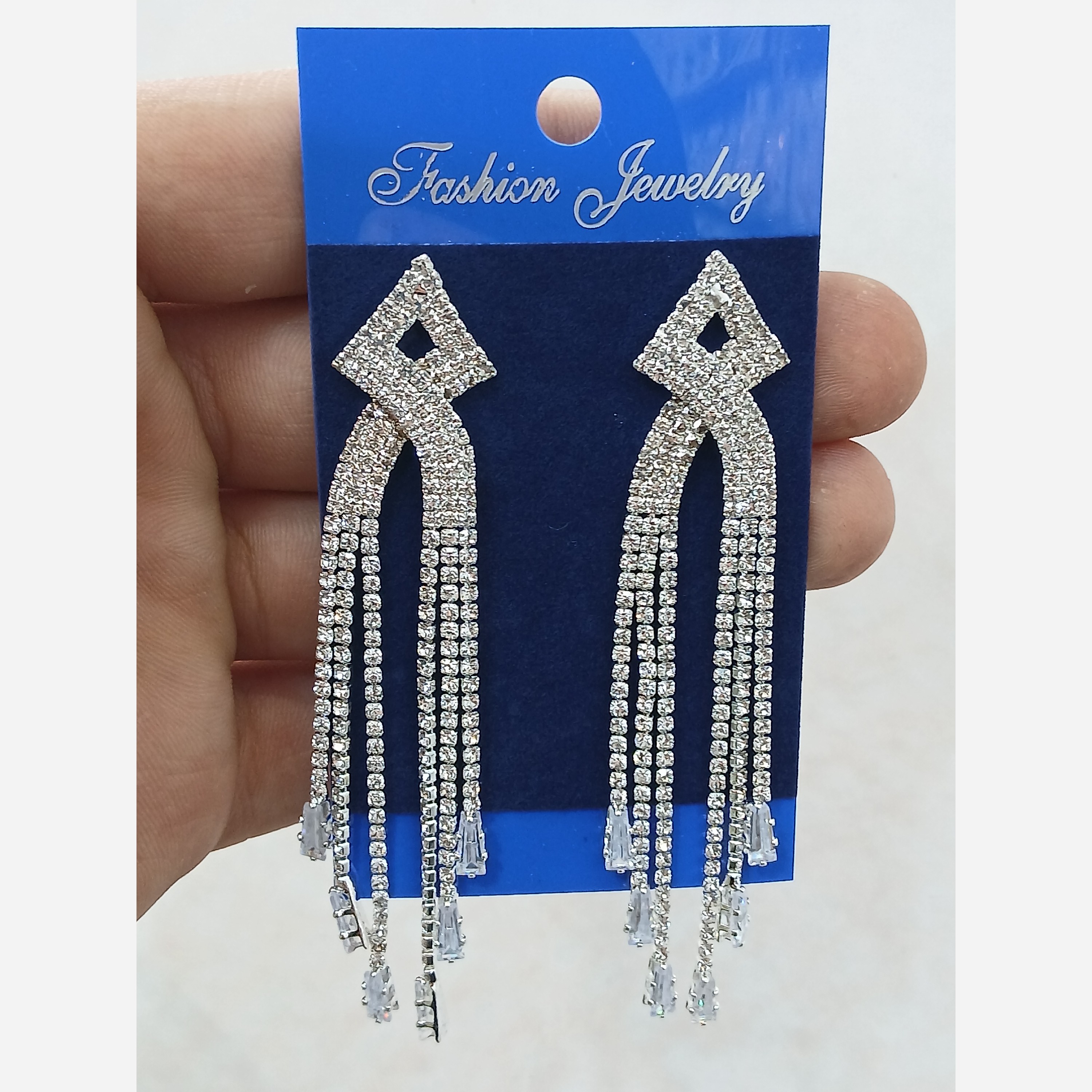 گوشواره پر نگین جواهری خاص نقره ای
