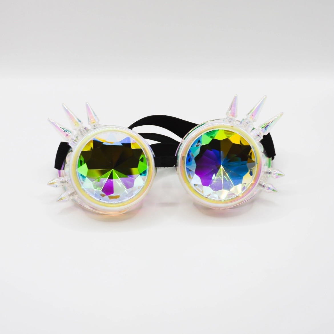 عینک منشوری شیشه ای هفت رنگ هولوگرامی اسپایک دار پانک