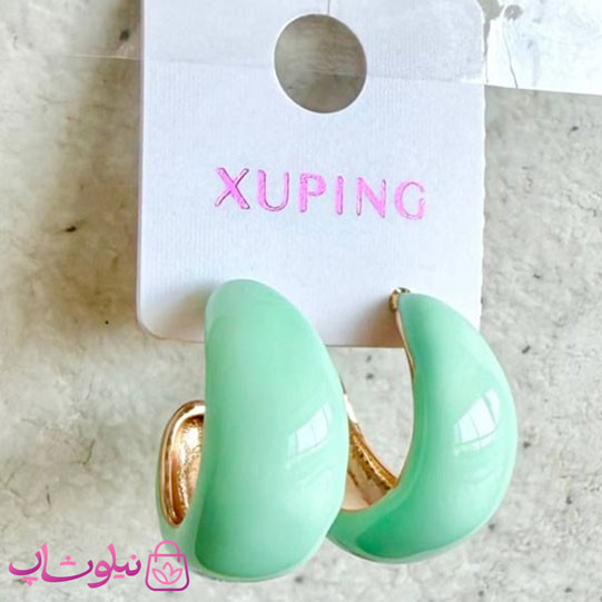 گوشواره حلقه ای ژوپینگ طلایی رنگ مدل سبز پاستیلی کد 4991
