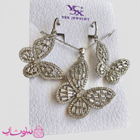 نیم ست دخترانه YSX طرح پروانه نقره ای نگیندار کد 8791