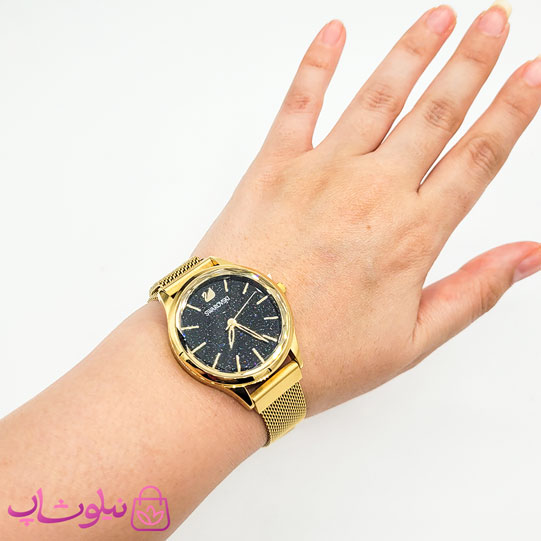 ساعت مچی سواروسکی زنانه موتور ژاپن مدل طلایی مشکی کیفیت مستر کد 1800