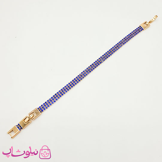 دستبند دخترانه ژوپینگ طرح تنیسی آبی طلایی سه لاین کد 5491