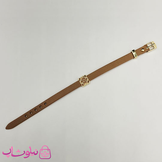 دستبند زنانه لووه Loewe چرم استیل رنگ قهوه ای روشن کد 650