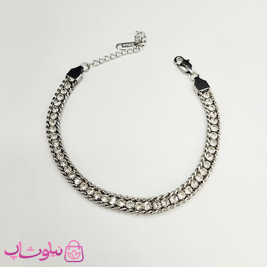 دستبند زنانه ترکیب کارتیه و تنیسی نگین سفید کد 580