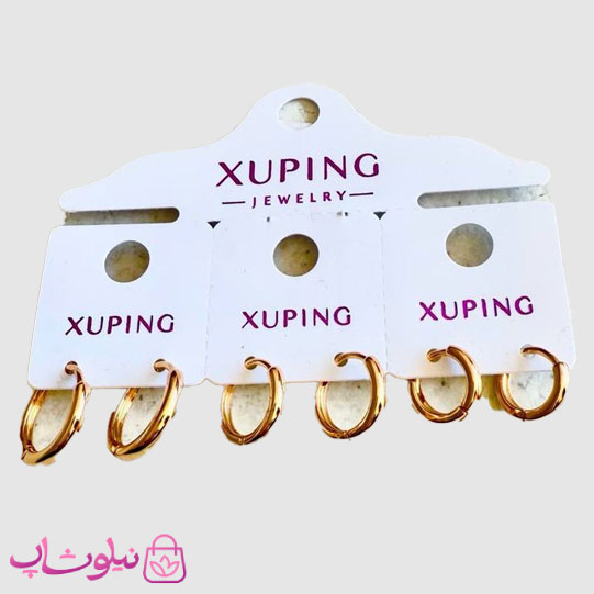 پک گوشواره ژوپینگ مدل حلقه ای ساده طلایی (سه جفت) کد 5991