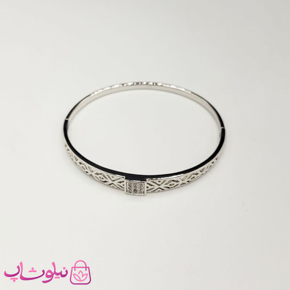 دستبند زنانه ژوپینگ رنگ نقره ای مدل مربع نگین دار سایز 2 کد 450