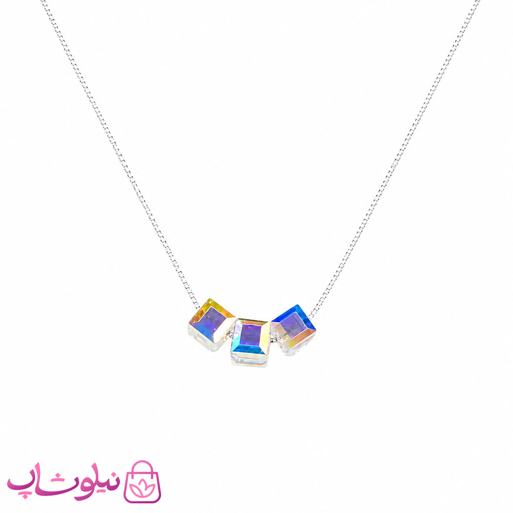 گردنبند نقره سواروسکی زنانه مدل سه مکعب با سنگ اوپال وزن 1/740 گرم کد 1700