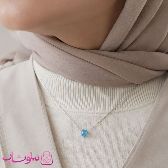 گردنبند زنانه نقره سواروسکی با کریستال آبی کد 1700