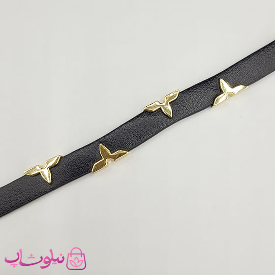 دستبند زنانه لویی ویتون مدل چرم استیل مشکی کد 500