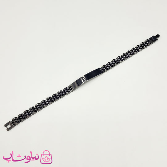 دستبند مردانه رولکس فول مشکی پلاک دار استیل کد 6991