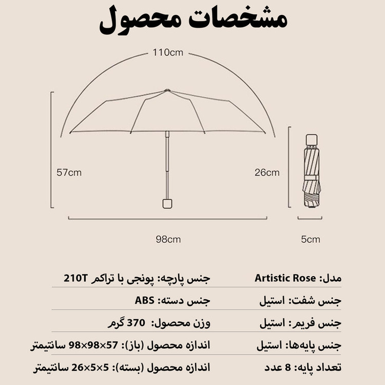 چتر گلد ایر مدل وارونه کیف دار کد Artistic Rose