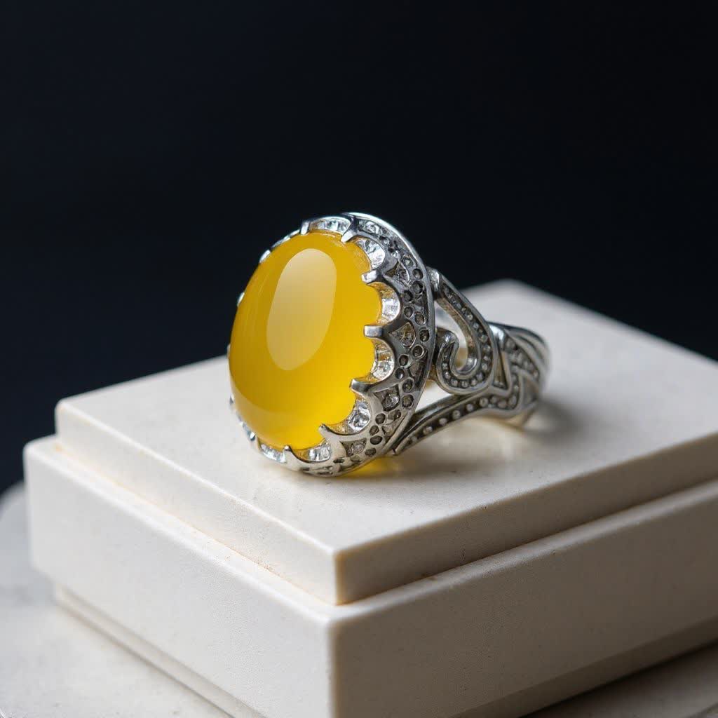 انگشتر نقره باسنگ عقیق زرد رکاب علی کد 1600