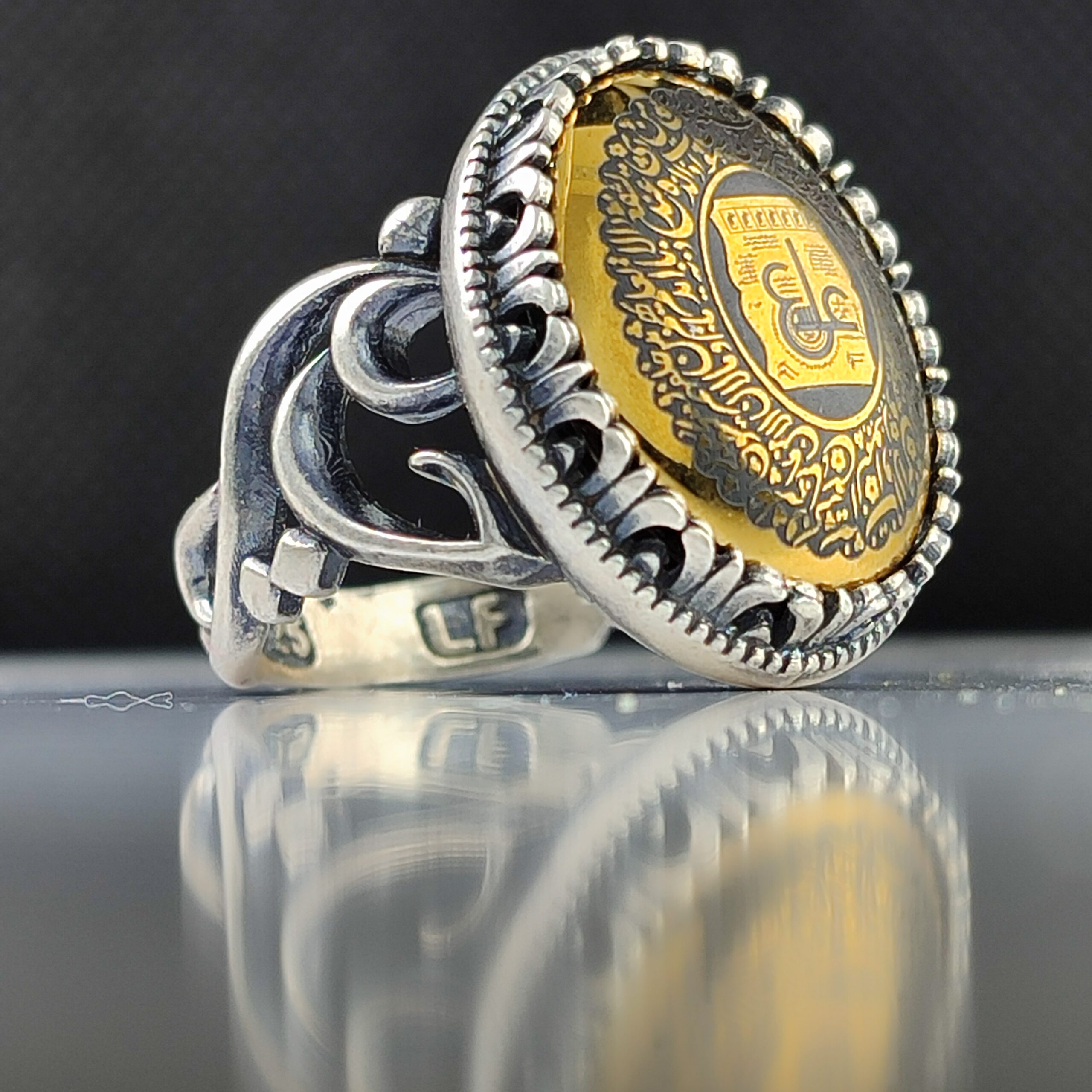 انگشتر نقره باسنگ حدید حکاکی آیت الکرسی  کد 2940