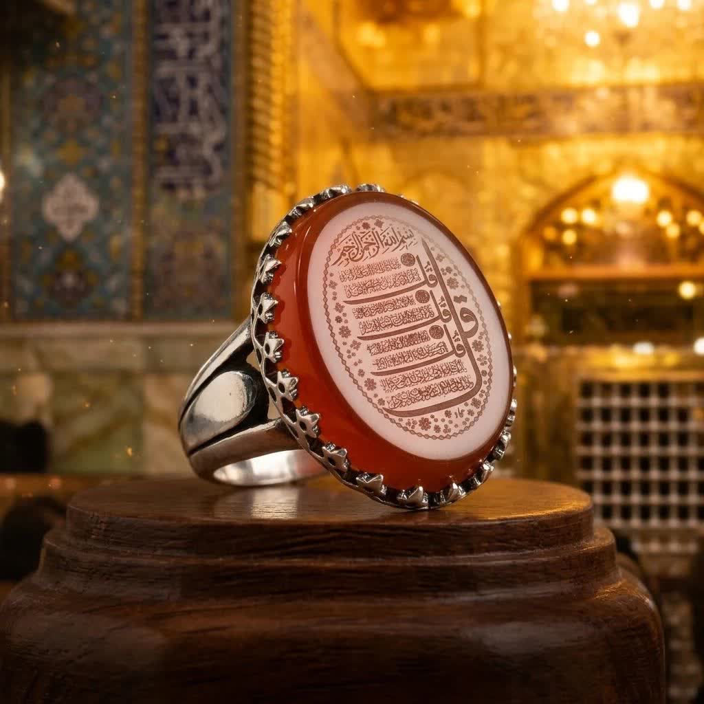 انگشتر عقیق قرمز مردانه با حکاکی چهار قل | انتخابی خاص برای استایل متفاوت  کد 4230