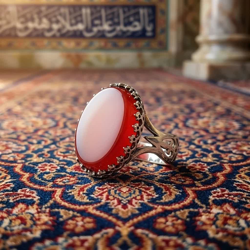 خرید انگشتر عقیق قرمز مردانه با رکاب نیزه | نماد قدرت، جذابیت و شکوه مردانه  کد 4184