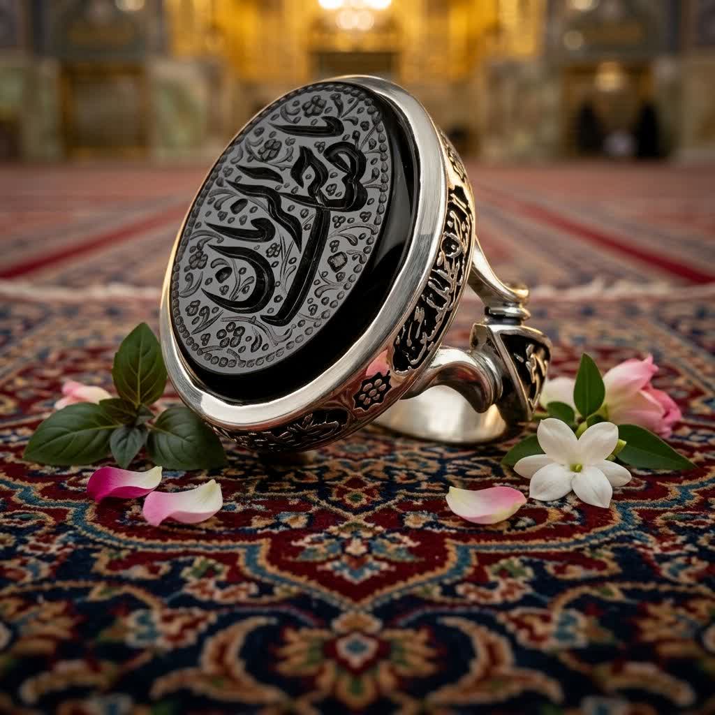 انگشتر نقره عقیق مشکی حکاکی یاصاحب الزمان رکاب چهارسلام | انتخابی خاص، سنگین و ماندگار  کد 4031