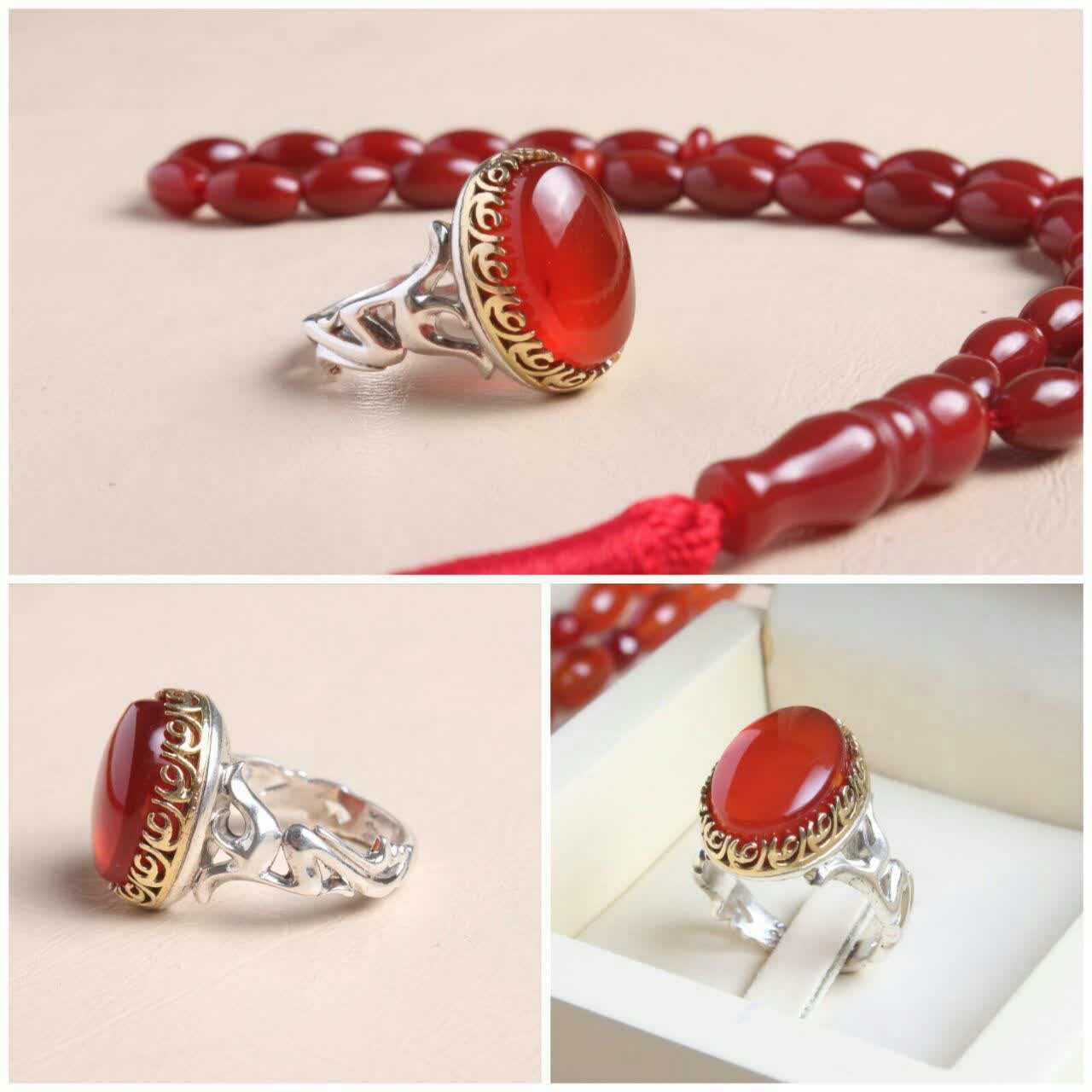 انگشترنقره مردانه عقیق قرمز با رکاب علی  کد 8271