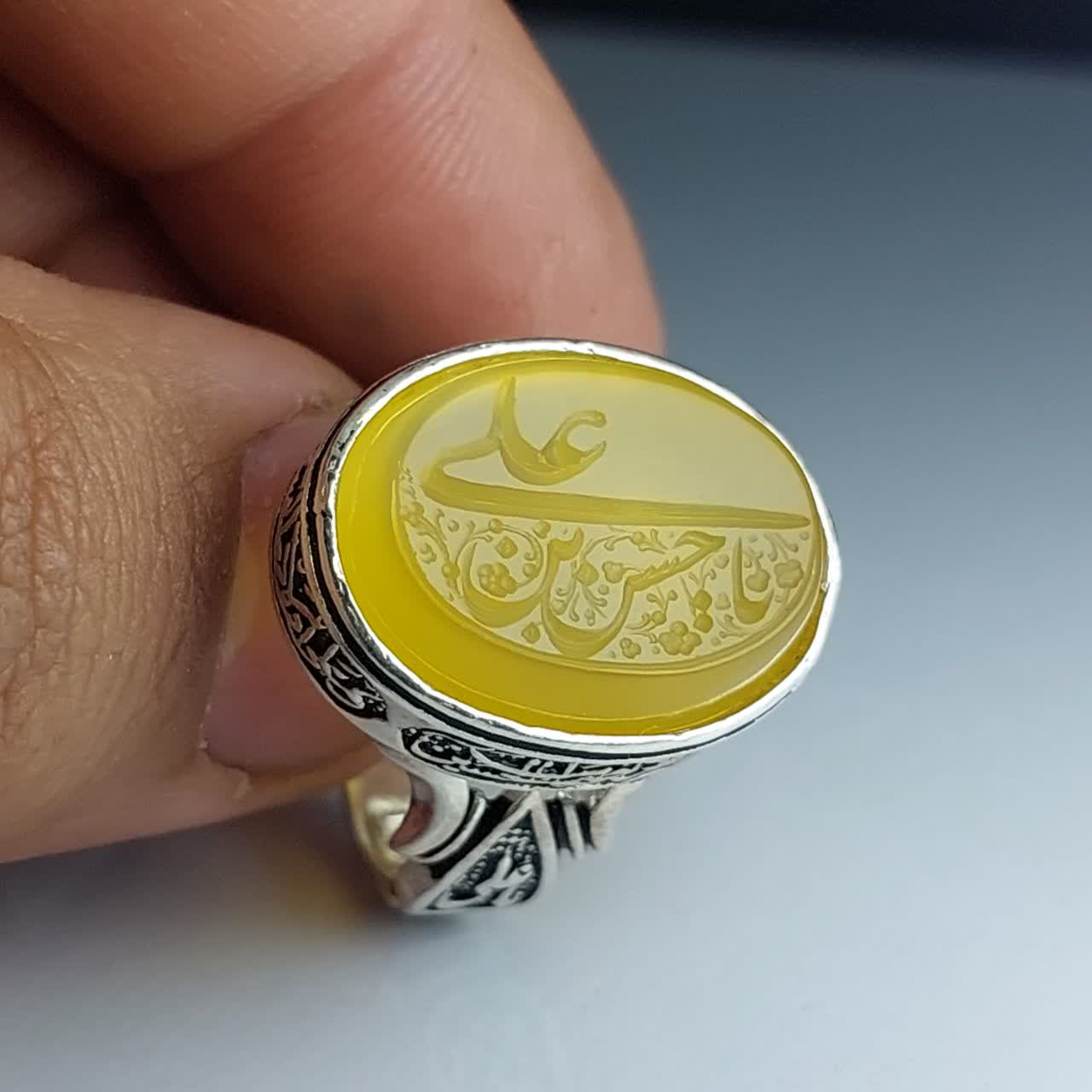 انگشتر شرف الشمس مردانه "خورشید کربلا" – حرز اعظم بر رکاب چهار سلام  کد 1813