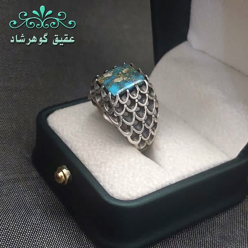 انگشتر نقره فیروزه نیشابوری شجری اصل مستطیلی