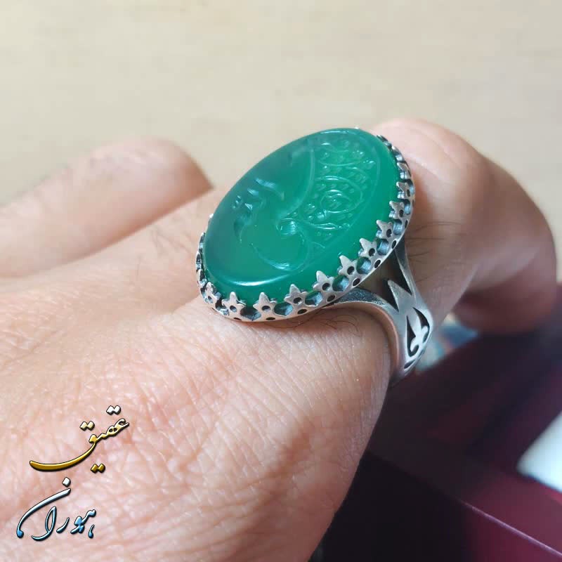 انگشتر عقیق سبز اصل حسبی الله