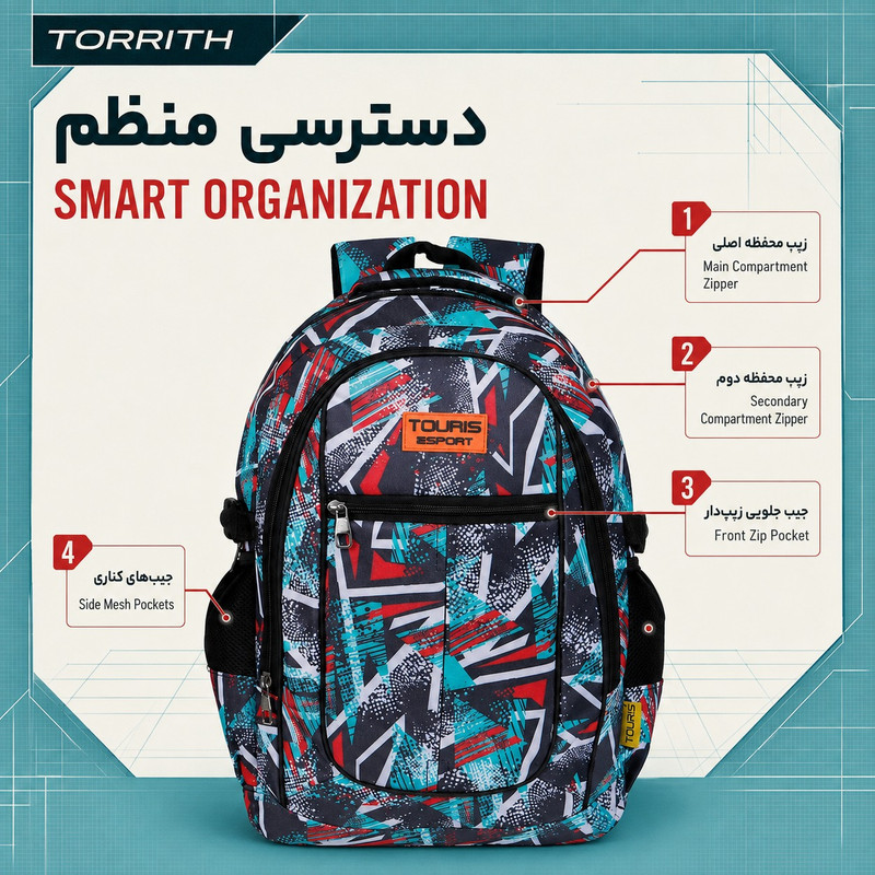 کوله پشتی توریث مدل GFP-150040 به همراه جامدادی