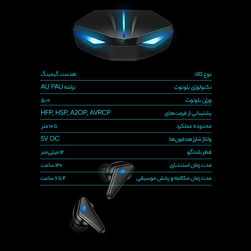 هدفون بلوتوثی مدل K55 بدون نویز کنسلینگ، درگاه شارژ USB Type-C، پشتیبانی از فرمان لمسی، دارای سه میکروفون، مقاومت در برابر رطوبت و عرق