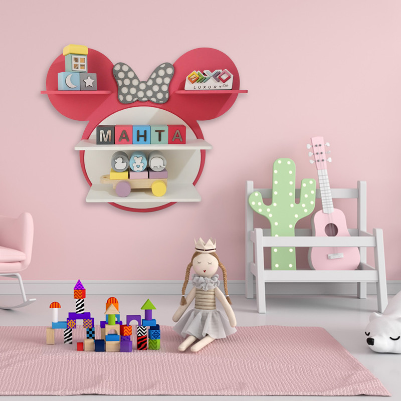 شلف دیواری اتاق کودک طرح میکی موس مدل MKids51-HotPink